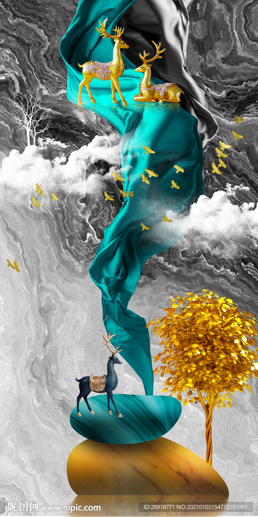 玄关麋鹿装饰画