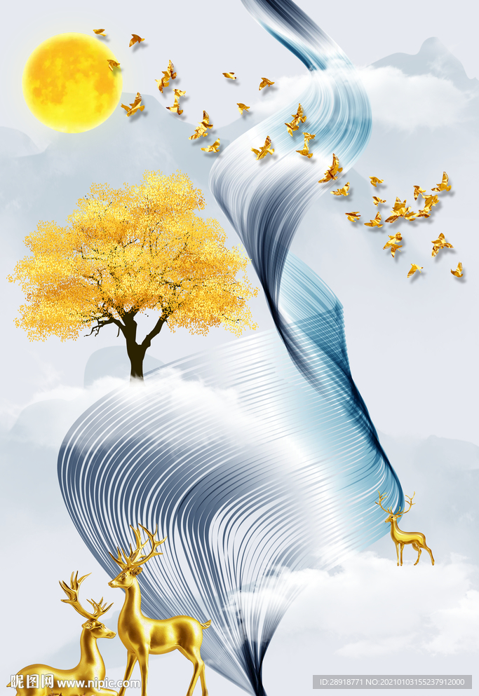 轻奢麋鹿玄关装饰画