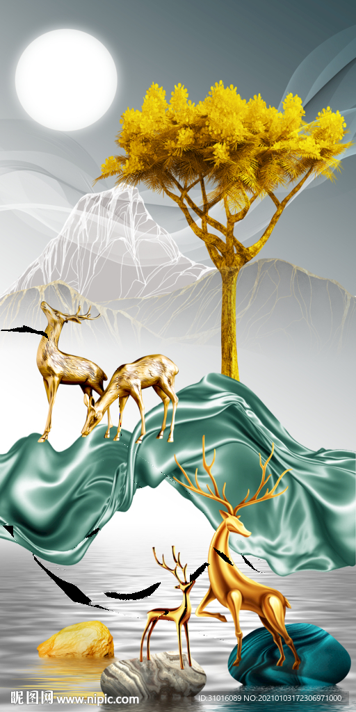 新中式麋鹿装饰画