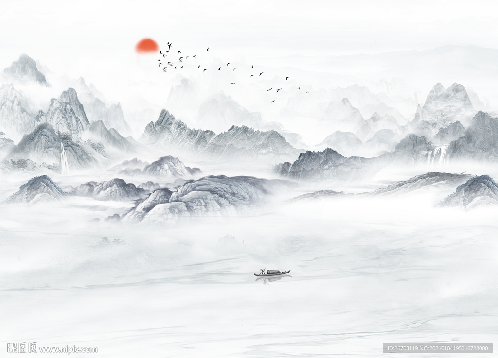 新款爆款意境水墨山水电视背景墙