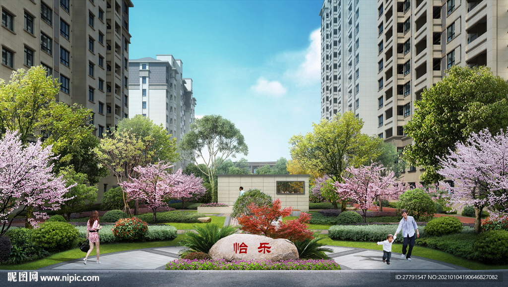 小区入口标志石效果图