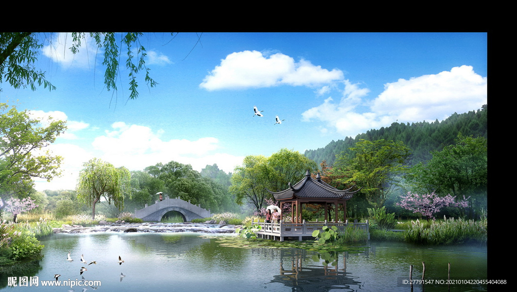 古建凉亭公园景观设计效果图