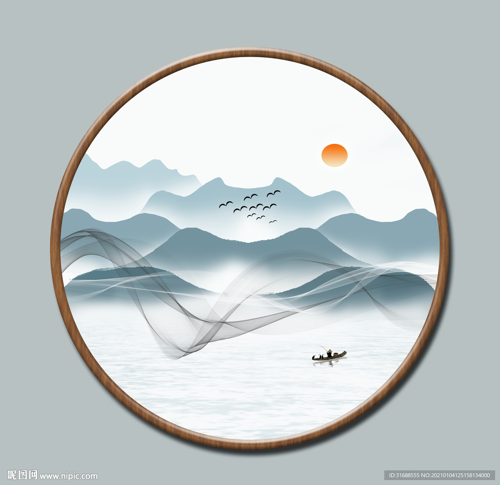 新中式圆形山水画