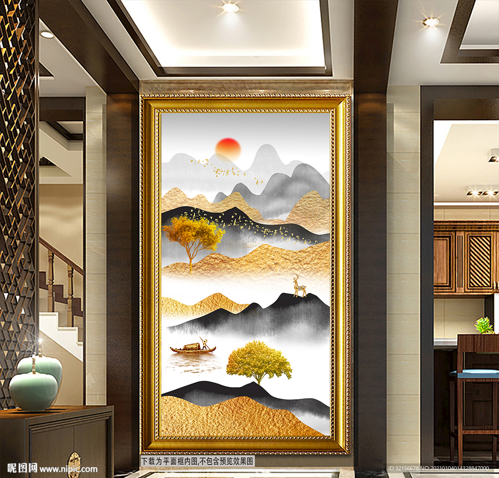 意境水墨山水玄关装饰画