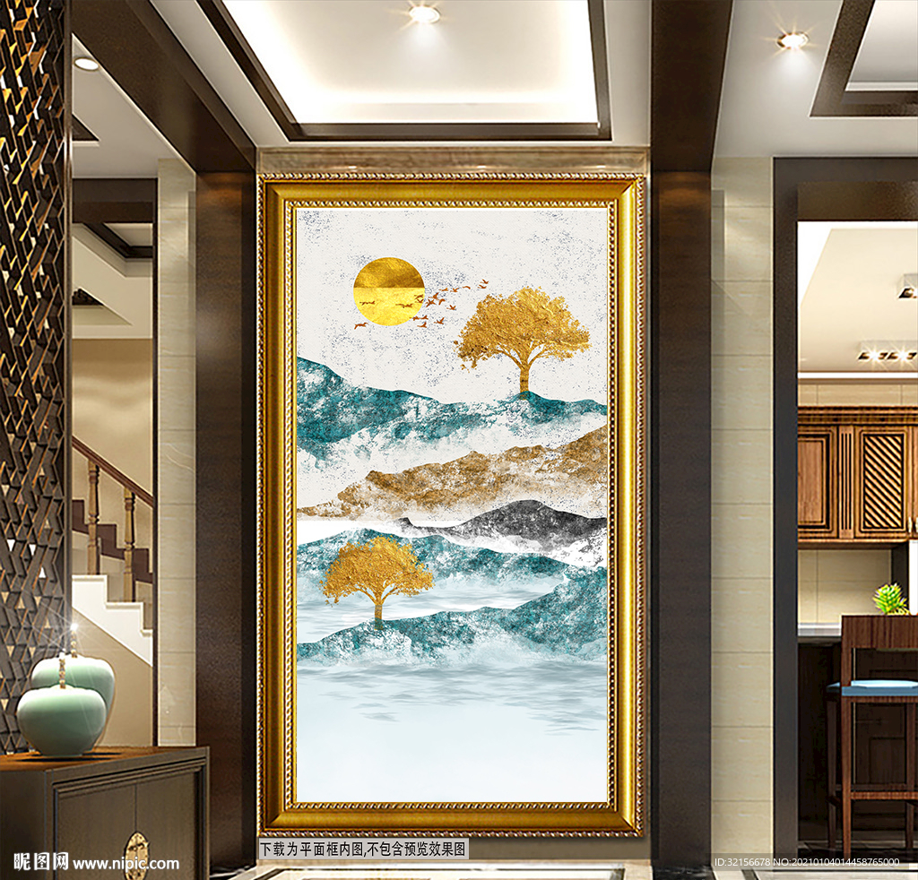 意境水墨山水玄关装饰画