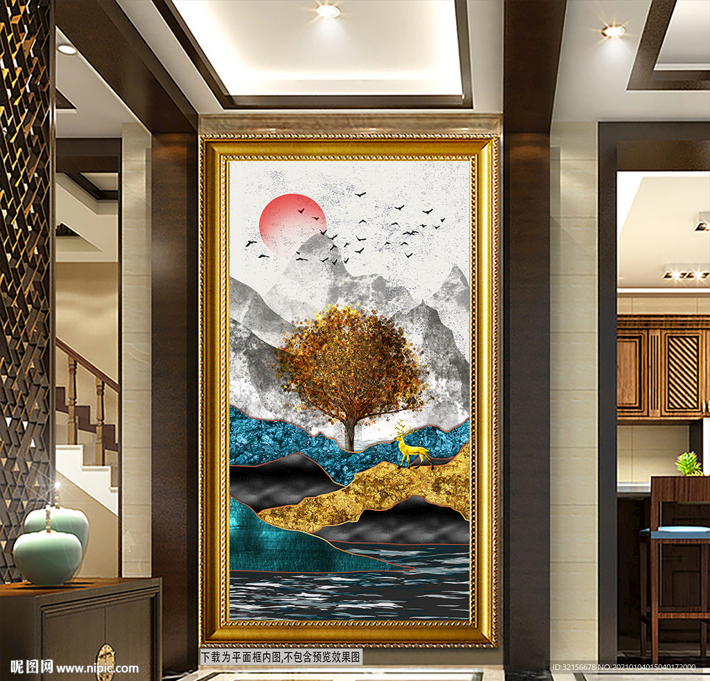 意境水墨山水玄关装饰画