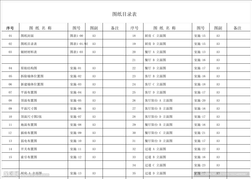 四房2厅2卫全套施工图