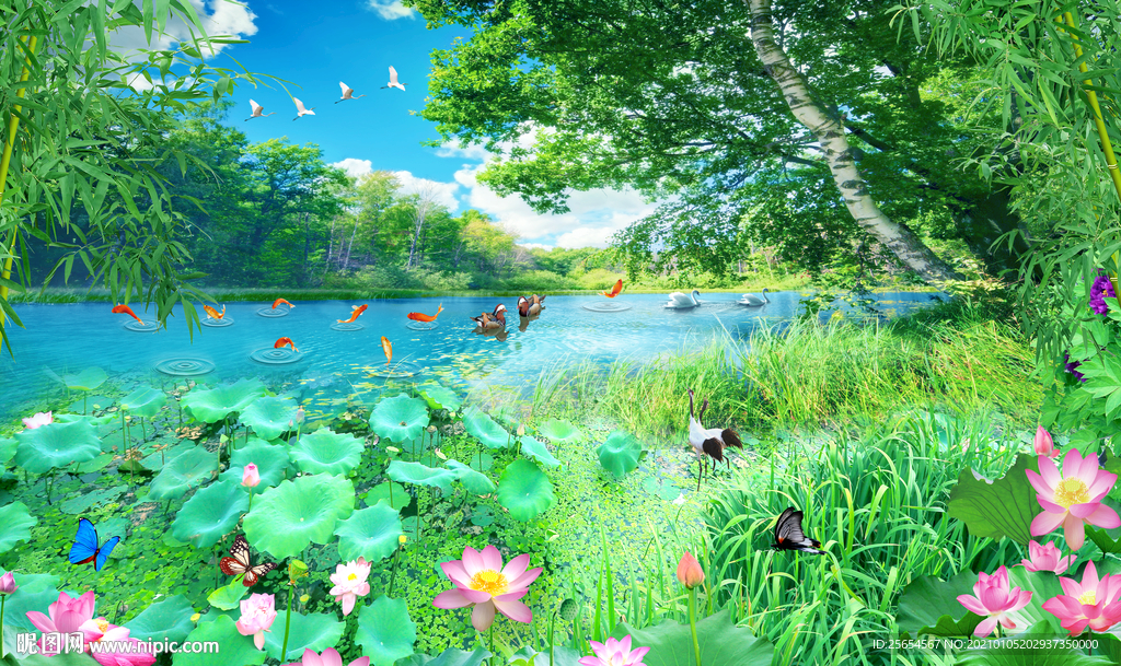 流水画风景山水画背景墙
