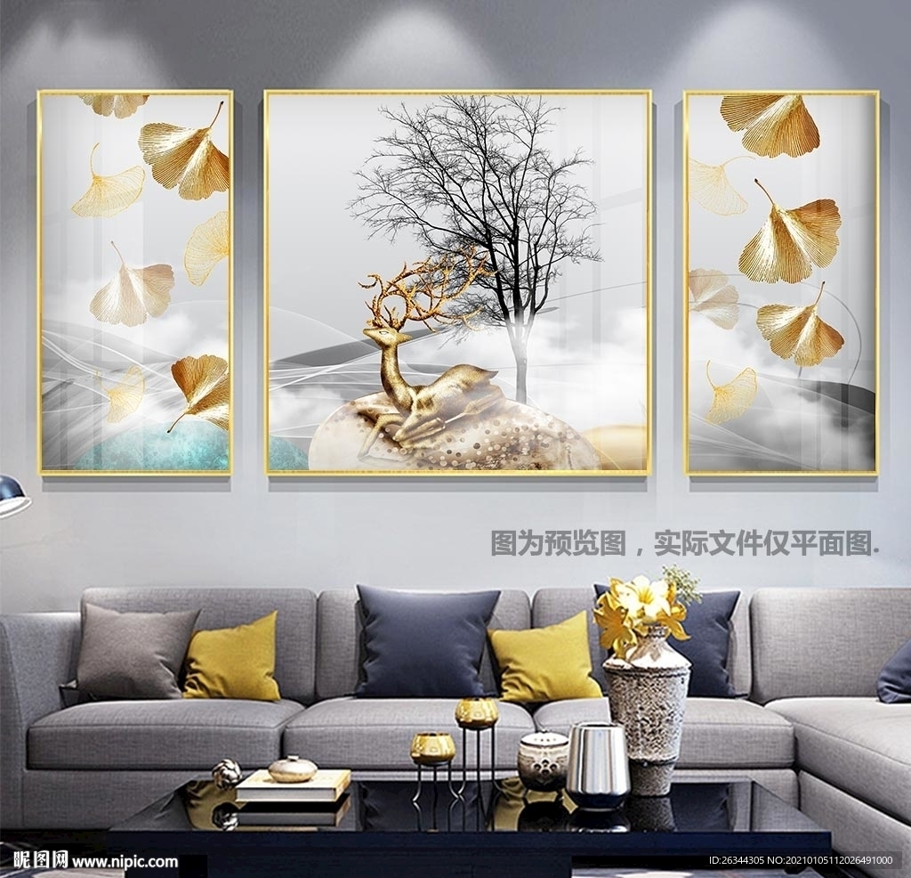 麋鹿山水装饰画
