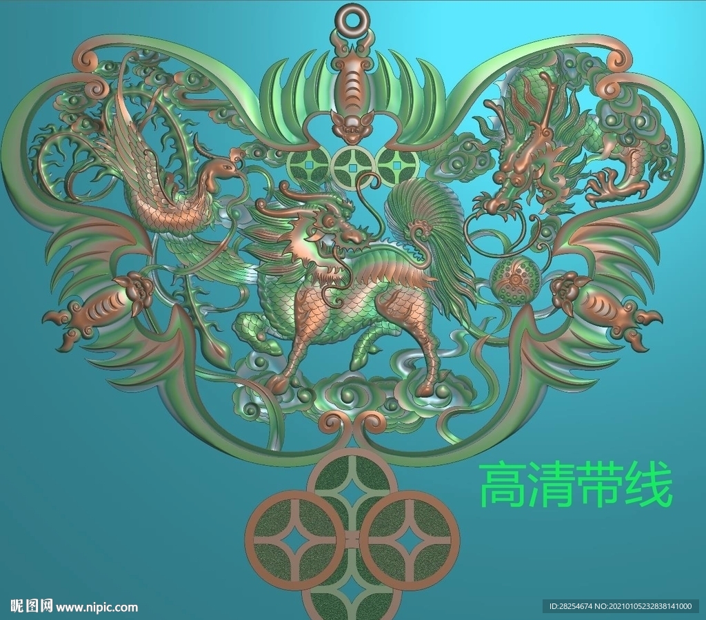 麒麟蝙蝠精雕图带线可以随心修改