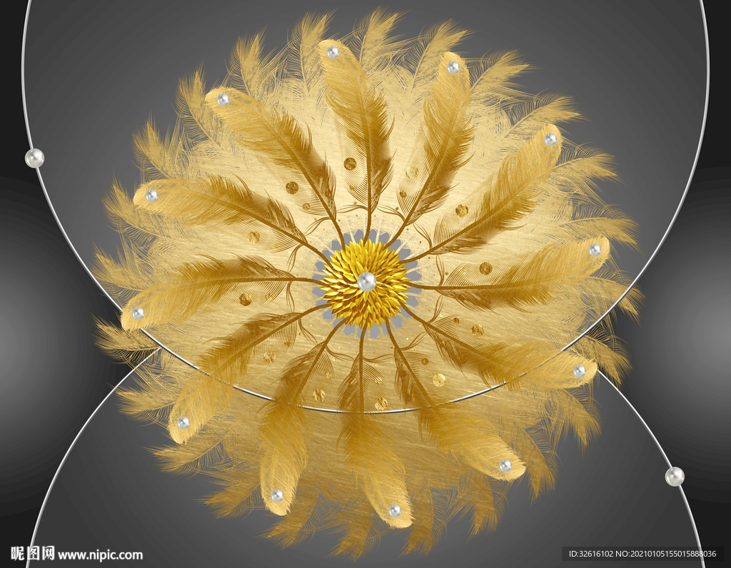 金箔羽毛圆形 玄关 烁金