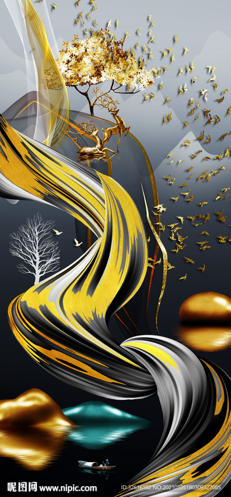 转运石玄关 金色丝带