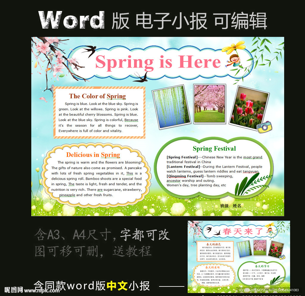 word版电子小报英语春天来了