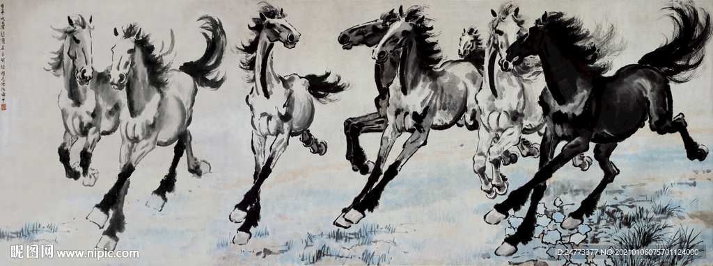 水墨八骏图