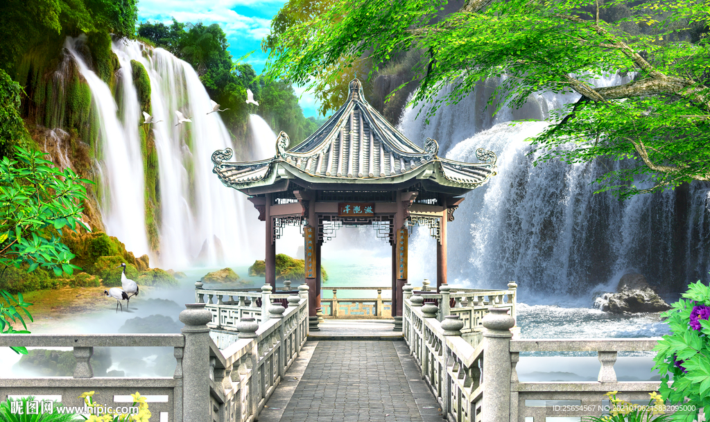 自然环境小溪流水背景墙