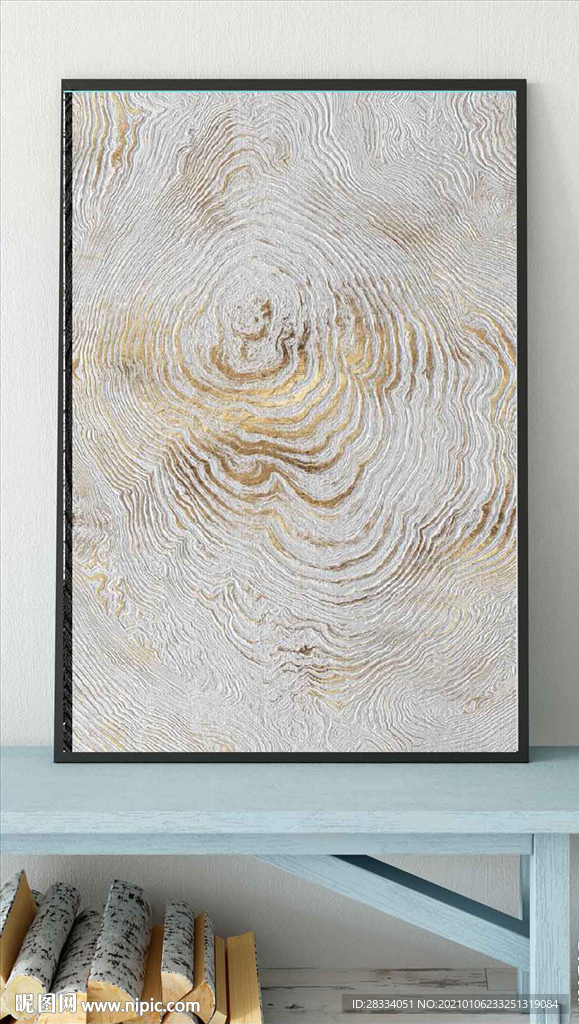 现代北欧金色抽象油画玄关装饰画