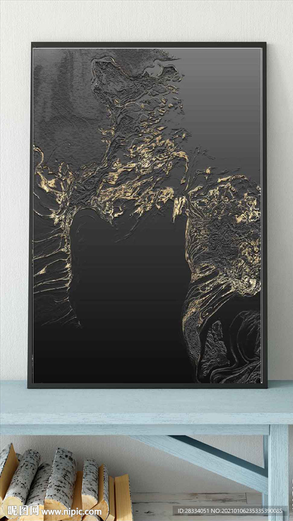 现代抽象金色烁金几何油画装饰画