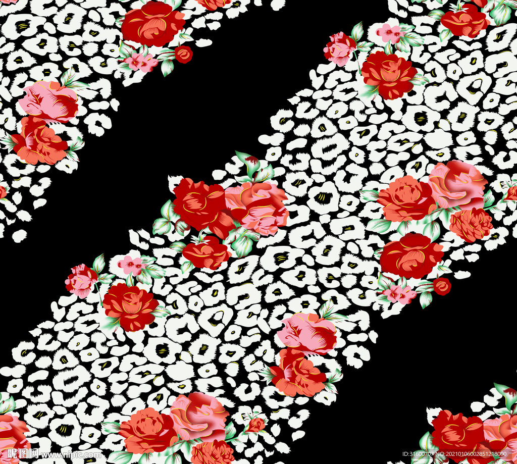 抽象条纹豹纹玫瑰花