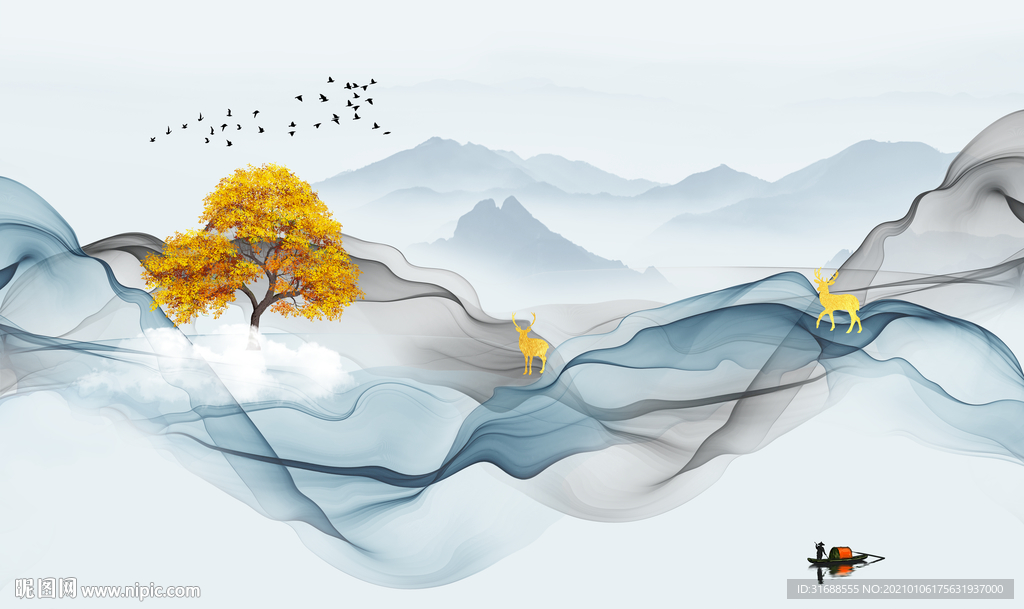 新中式山水背景墙