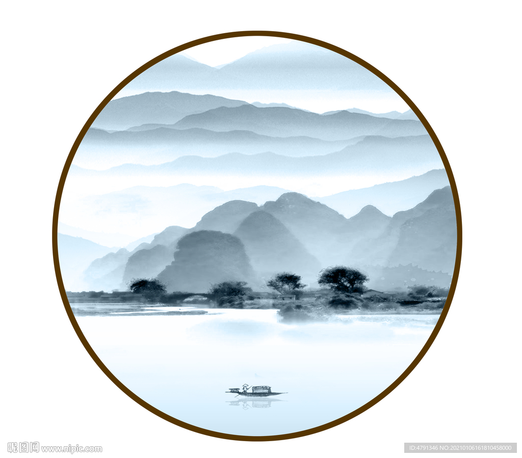 圆形水墨画