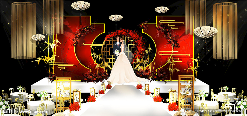 中式红色婚礼布置效果图