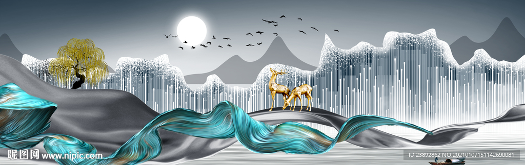 装饰画 鹿 床头画