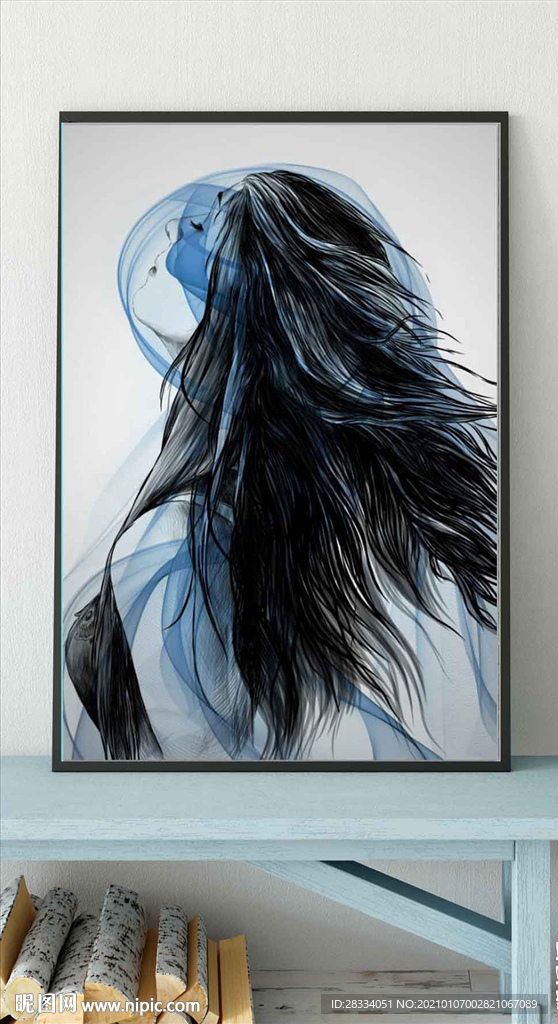 现代北欧抽象黑白美女玄关装饰画