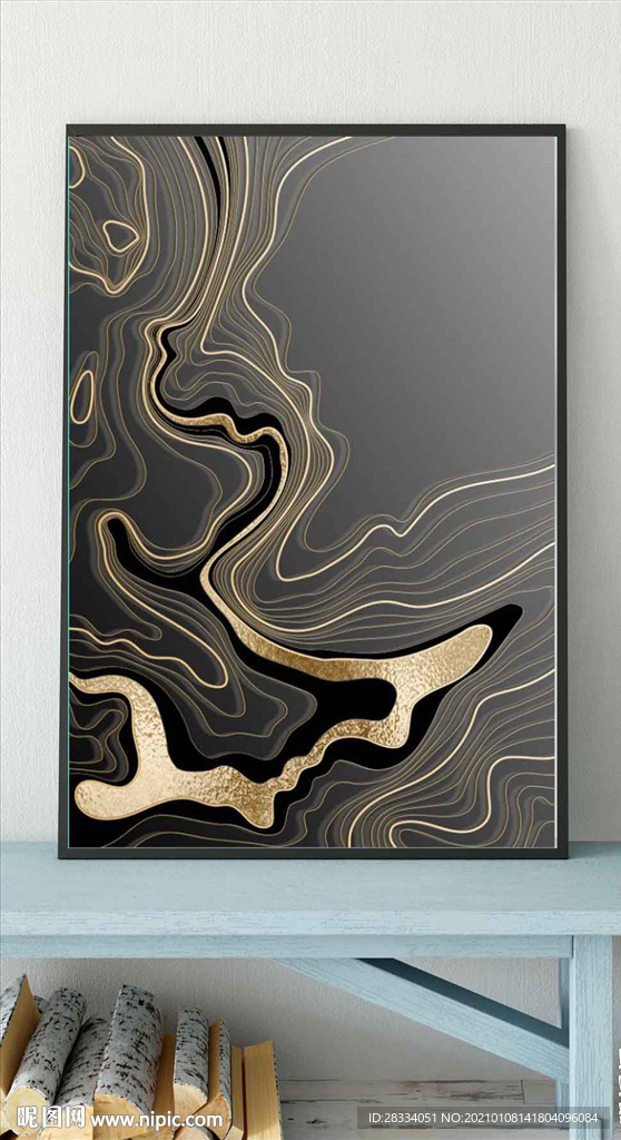 现代北欧抽象金色线条玄关装饰画