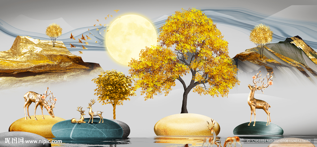 发财树麋鹿装饰画