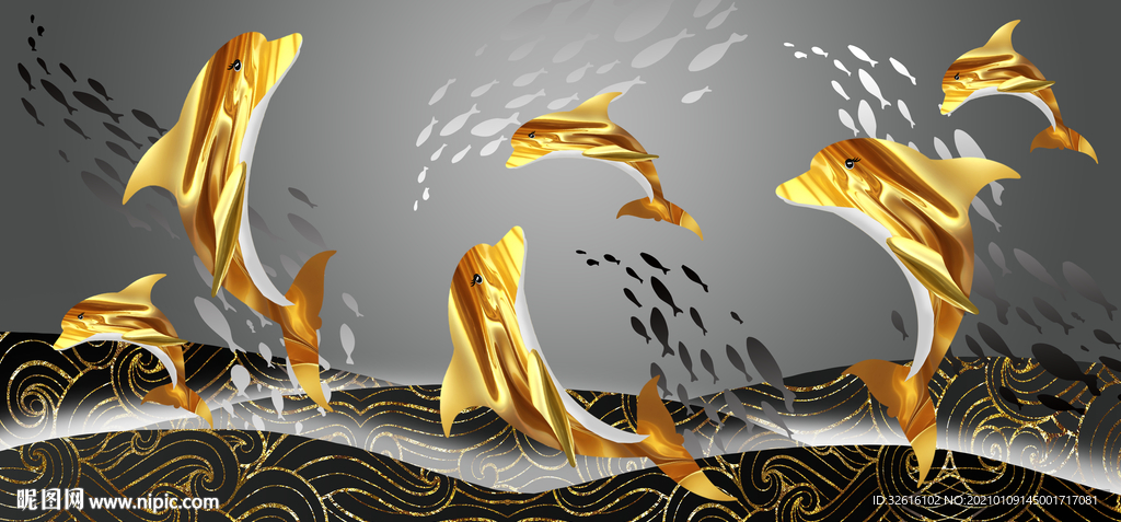 金色海豚装饰画