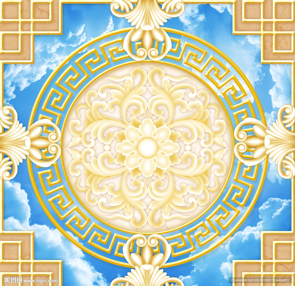 大理石拼花天空梦幻吊顶天顶壁画