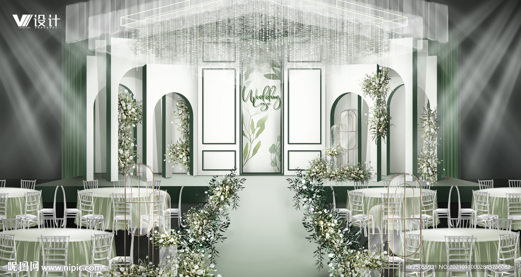 牛油果色婚礼舞台区效果图