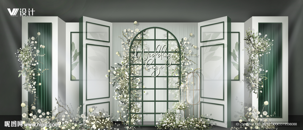 牛油果色婚礼迎宾区效果图