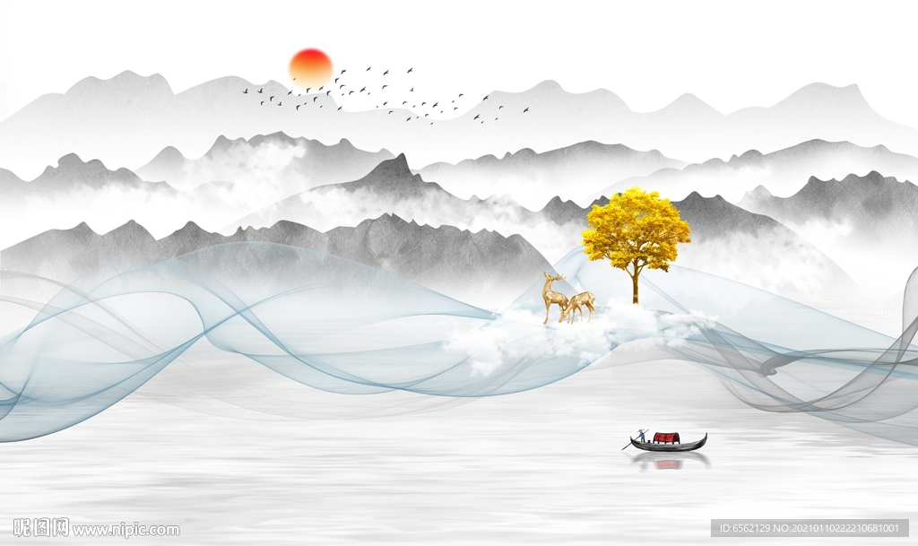 新中式山水背景墙