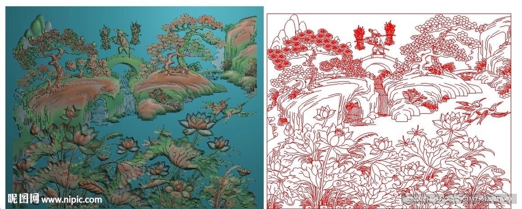 荷花精雕图