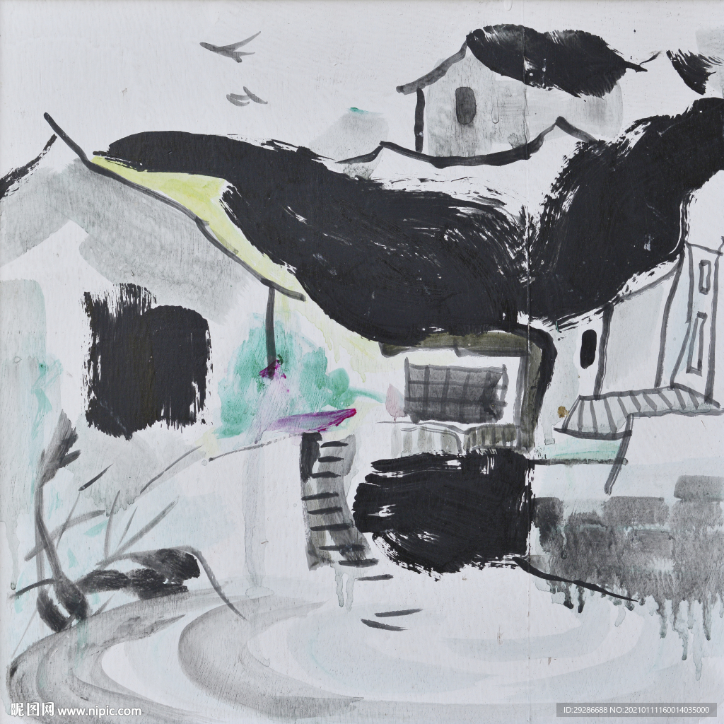 南方小屋风景画