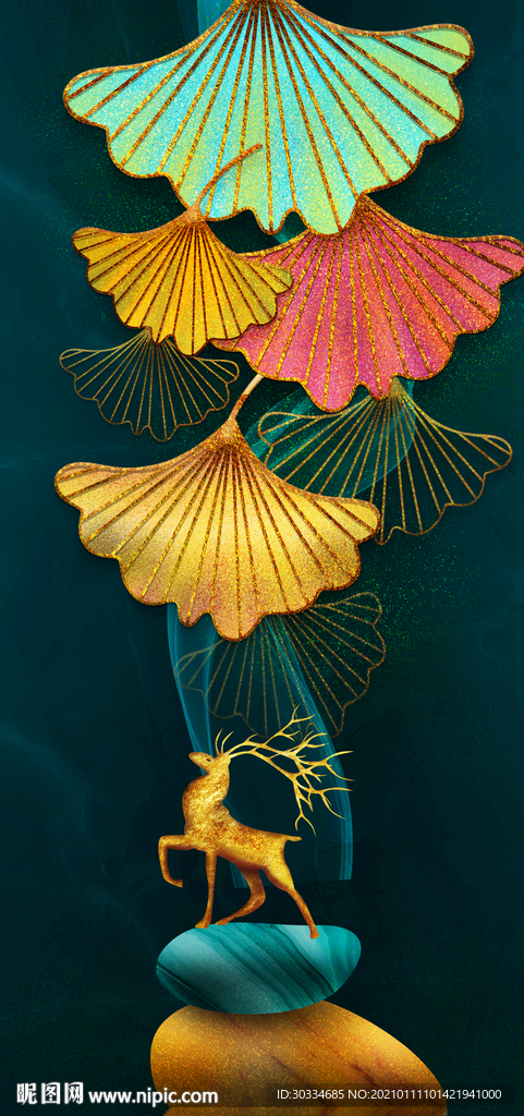 新中式麋鹿玄关装饰画