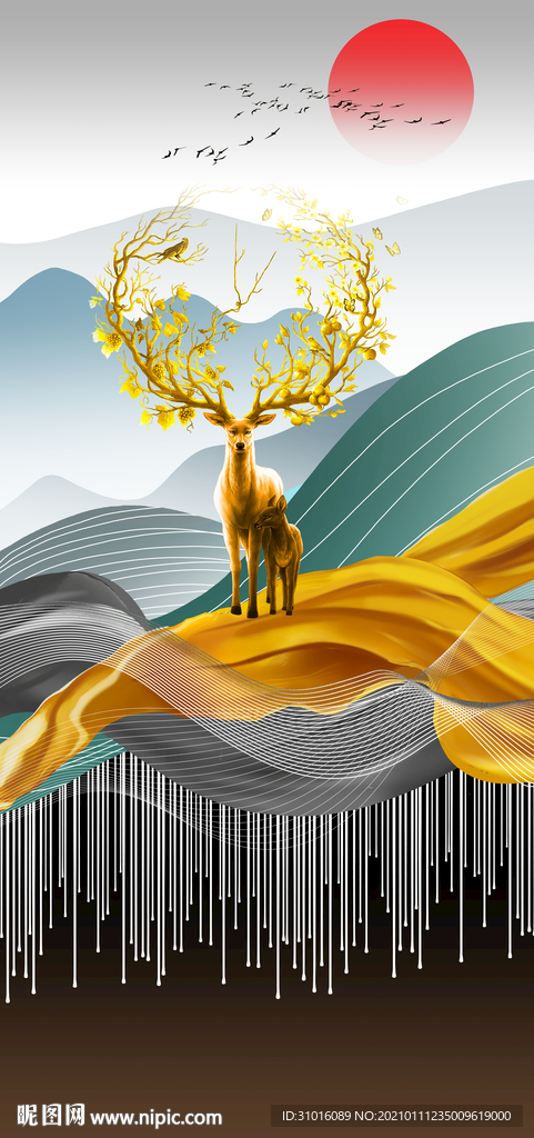 轻奢玄关麋鹿装饰画