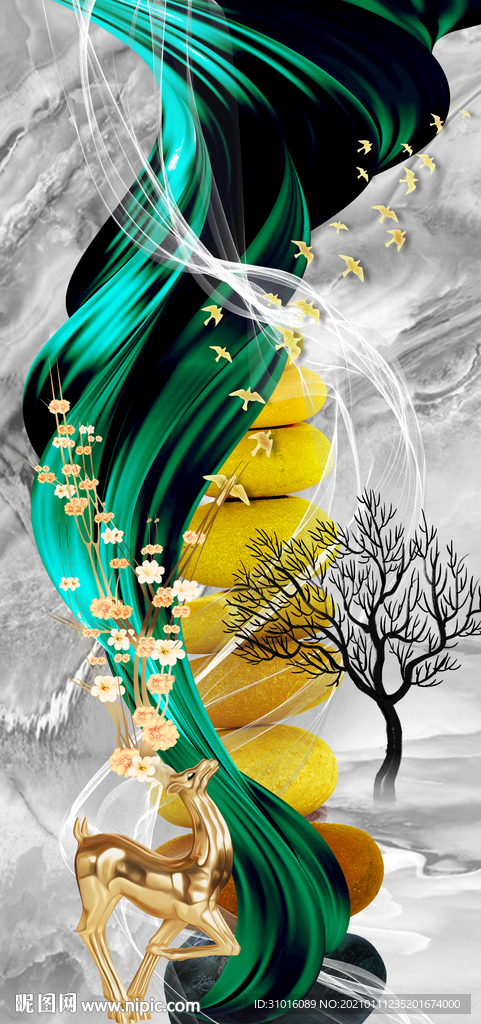 新中式轻奢麋鹿装饰画