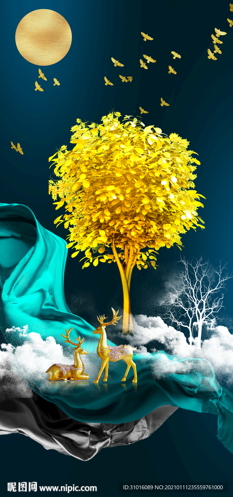 新中式轻奢麋鹿装饰画