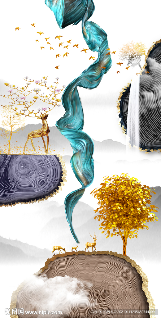 新中式轻奢麋鹿装饰画