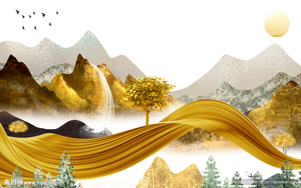 金色现代新山水画 TIF分层