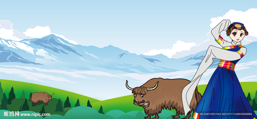 藏族 雪山 草原 牦牛
