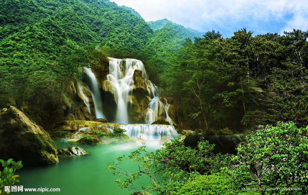 山水风景画 瀑布风景