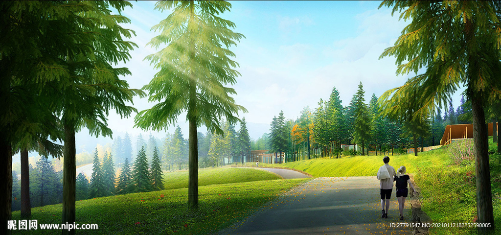 阳光草坪森林景观设计效果图