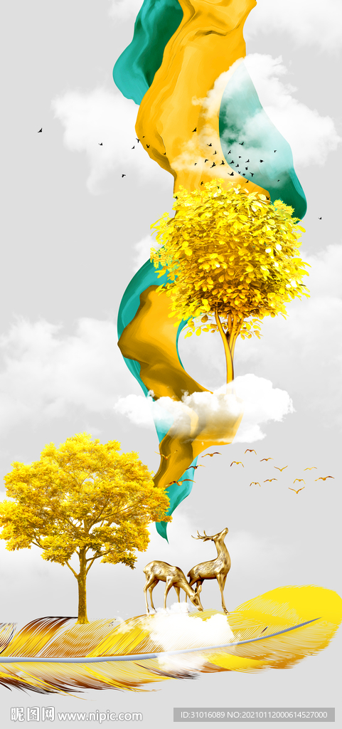 轻奢麋鹿玄关装饰画