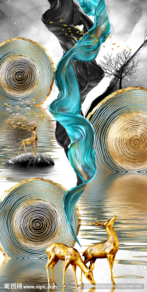 轻奢麋鹿玄关装饰画