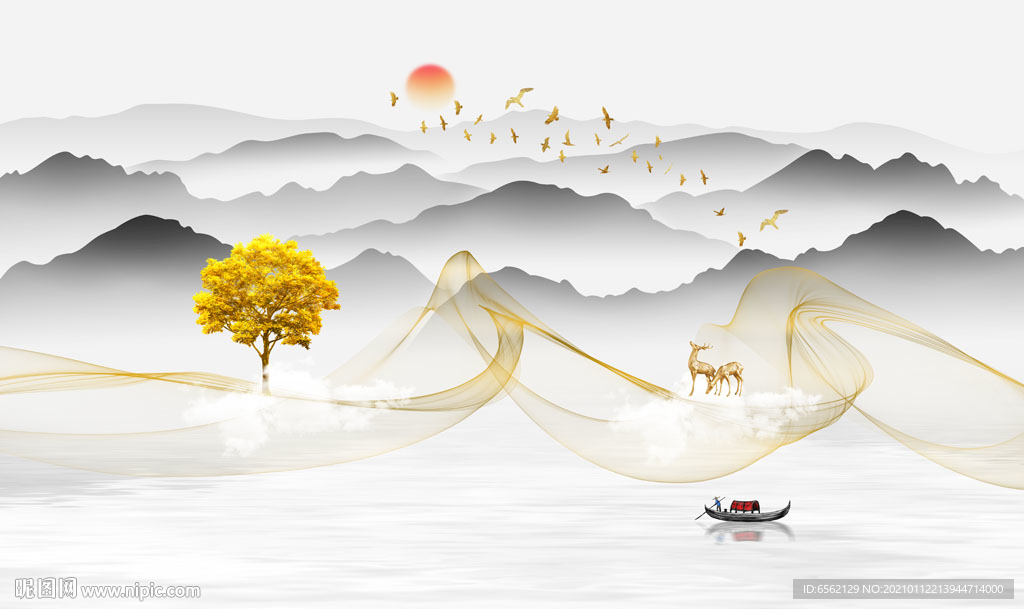 新中式山水背景墙