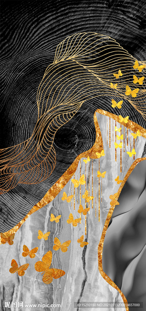 金色蝴蝶玄关背景墙