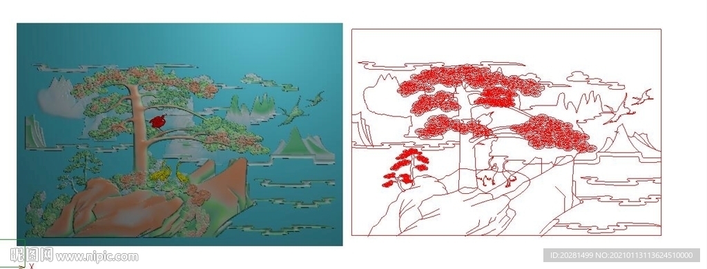 迎客松精雕图